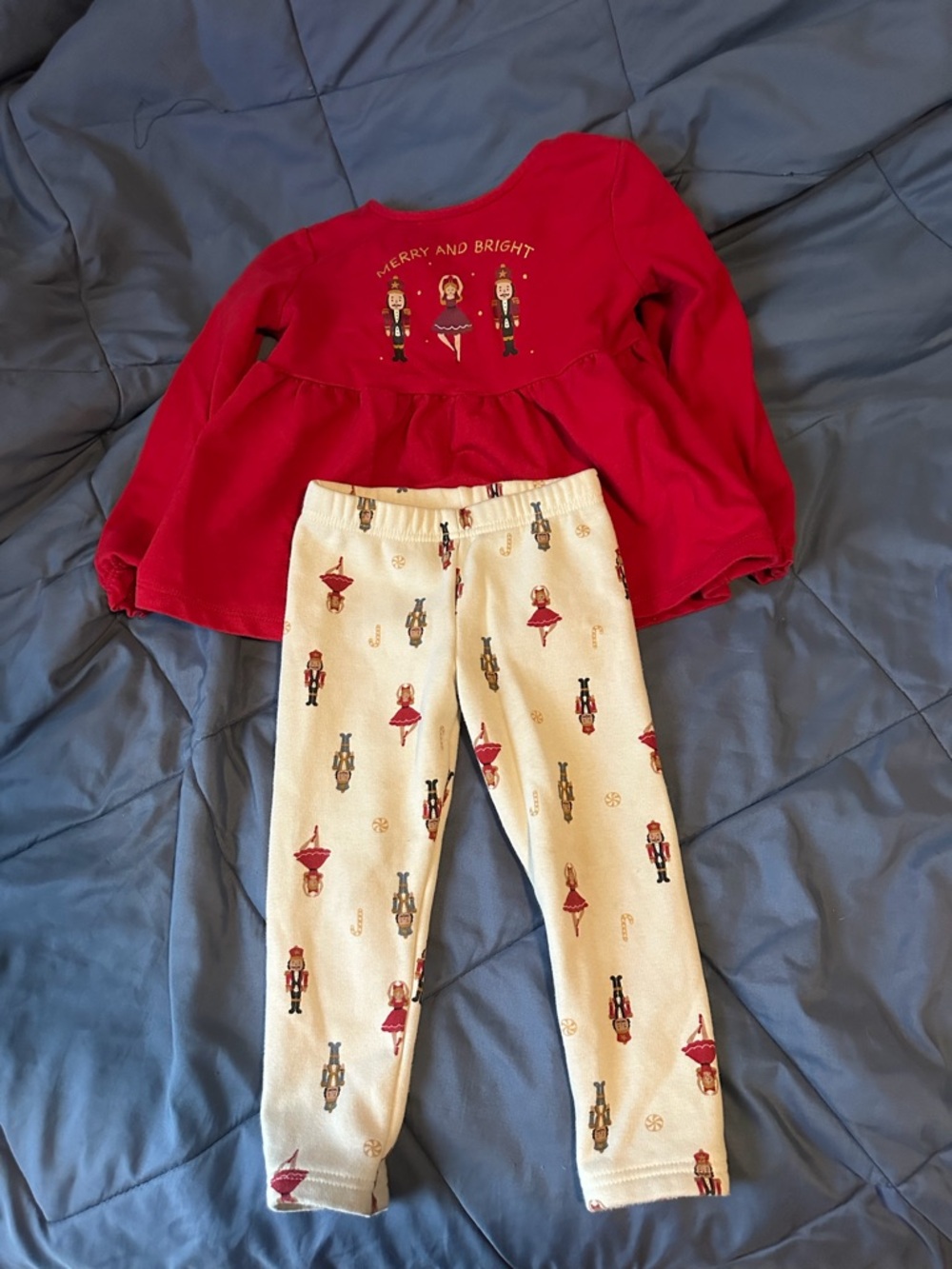 Girls Red "Merry and Bright" Tunic & Nutcracker Leggings Set